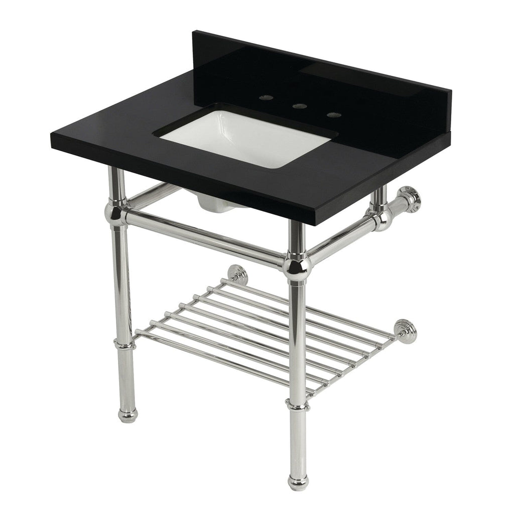 Templeton 30-Inch Black Granite Console Sink with Brass Legs and Shelf (8-Inch, 3-Hole)