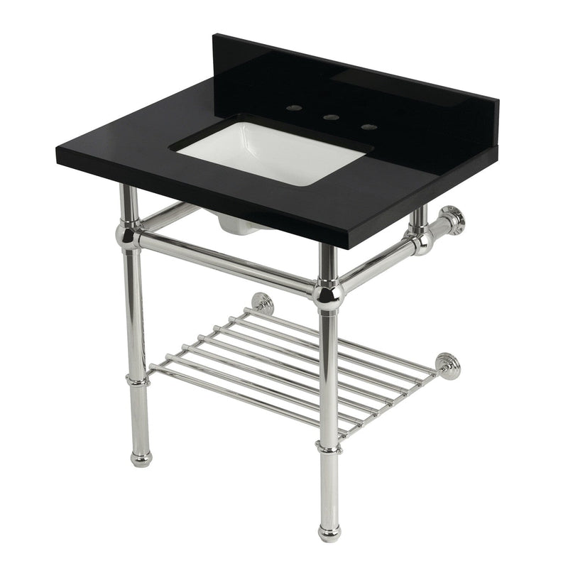 Templeton 30-Inch Black Granite Console Sink with Brass Legs and Shelf (8-Inch, 3-Hole)
