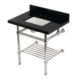 Templeton 30-Inch Black Granite Console Sink with Brass Legs and Shelf (8-Inch, 3-Hole)
