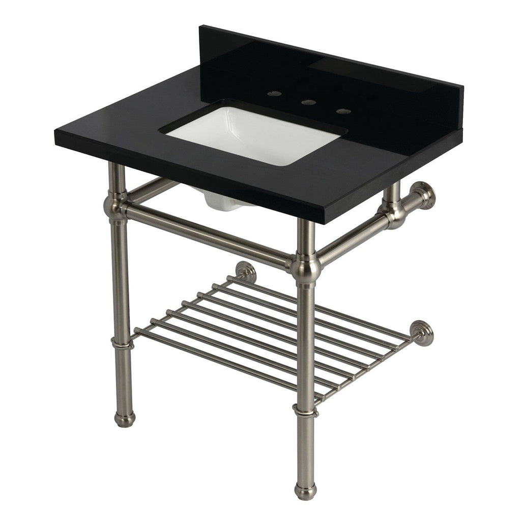 Templeton 30-Inch Black Granite Console Sink with Brass Legs and Shelf (8-Inch, 3-Hole)