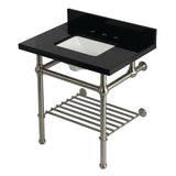 Templeton 30-Inch Black Granite Console Sink with Brass Legs and Shelf (8-Inch, 3-Hole)