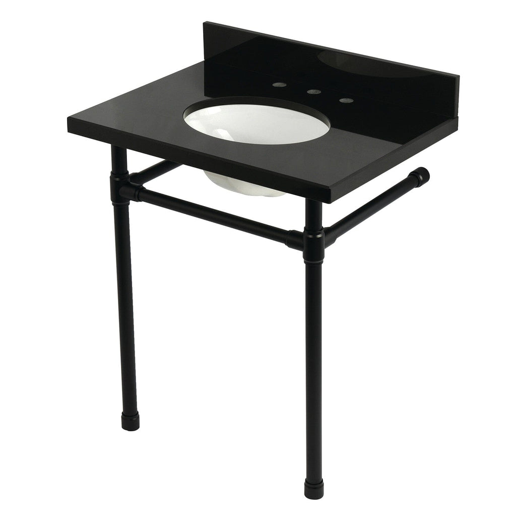 Dreyfuss 30-Inch Black Granite Console Sink with Stainless Steel Legs (8-Inch, 3-Hole)