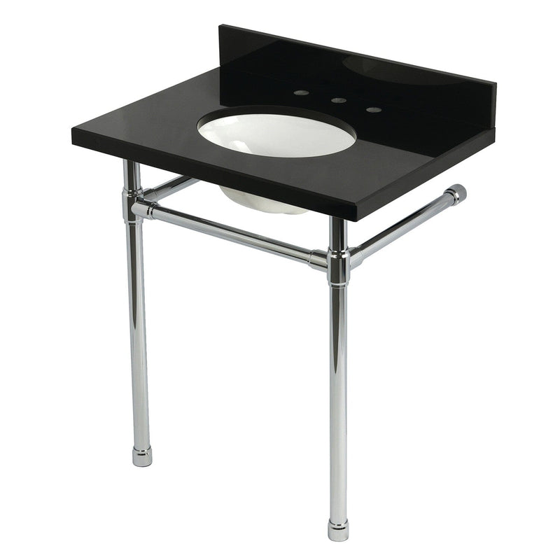 Dreyfuss 30-Inch Black Granite Console Sink with Stainless Steel Legs (8-Inch, 3-Hole)