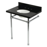 Dreyfuss 30-Inch Black Granite Console Sink with Stainless Steel Legs (8-Inch, 3-Hole)