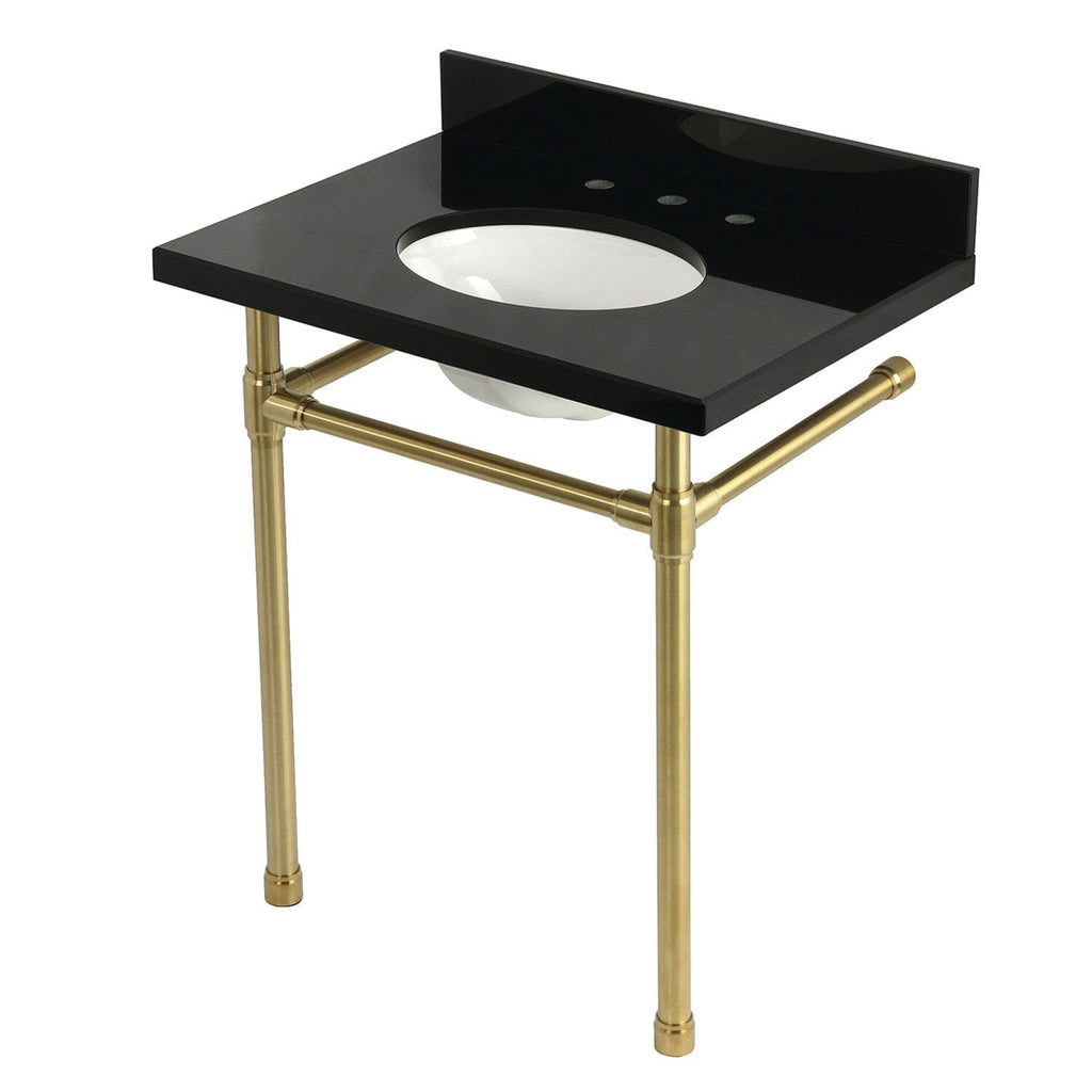 Dreyfuss 30-Inch Black Granite Console Sink with Stainless Steel Legs (8-Inch, 3-Hole)