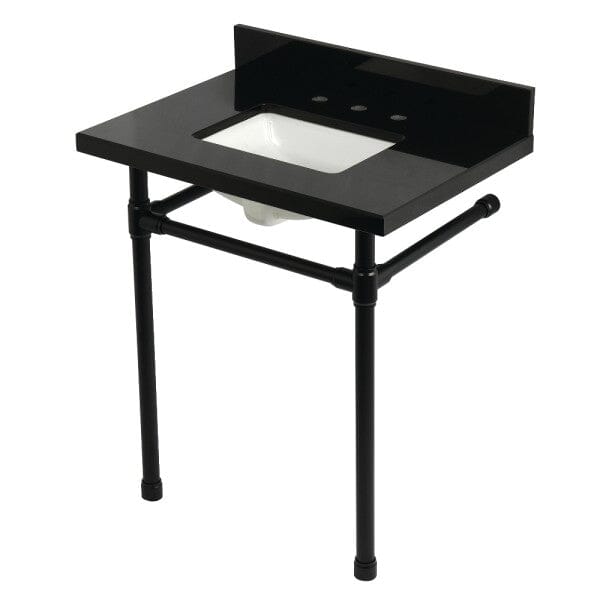 Dreyfuss 30-Inch Black Granite Console Sink with Stainless Steel Legs (8-Inch, 3-Hole)