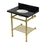 Templeton 30-Inch Black Granite Console Sink with Brass Legs and Shelf (8-Inch, 3-Hole)