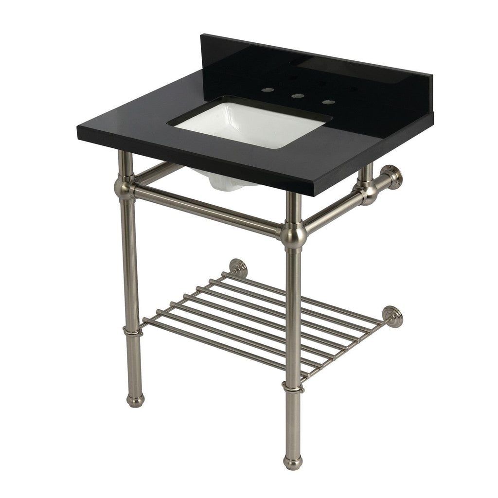 Templeton 30-Inch Black Granite Console Sink with Brass Legs and Shelf (8-Inch, 3-Hole)
