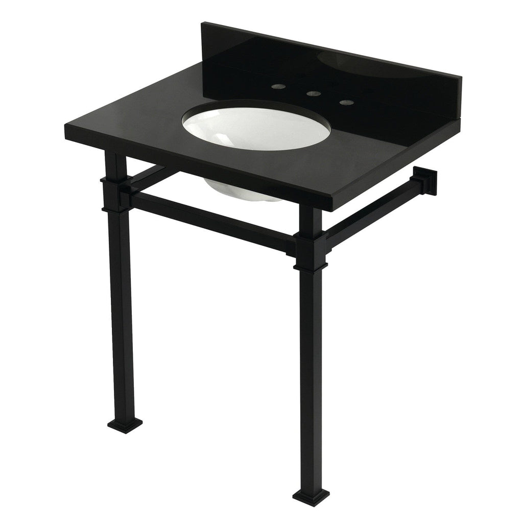 Monarch 30-Inch Black Granite Console Sink with Stainless Steel Legs (8-Inch, 3-Hole)