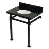 Monarch 30-Inch Black Granite Console Sink with Stainless Steel Legs (8-Inch, 3-Hole)