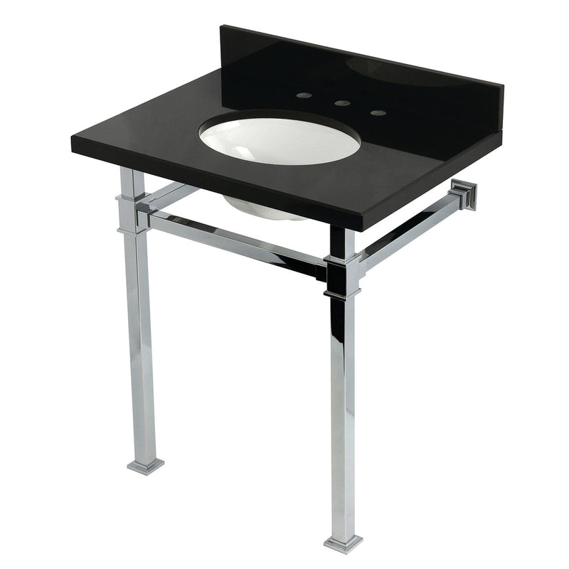 Monarch 30-Inch Black Granite Console Sink with Stainless Steel Legs (8-Inch, 3-Hole)
