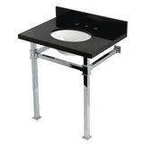 Monarch 30-Inch Black Granite Console Sink with Stainless Steel Legs (8-Inch, 3-Hole)