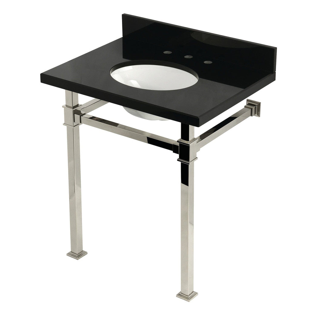 Monarch 30-Inch Black Granite Console Sink with Stainless Steel Legs (8-Inch, 3-Hole)