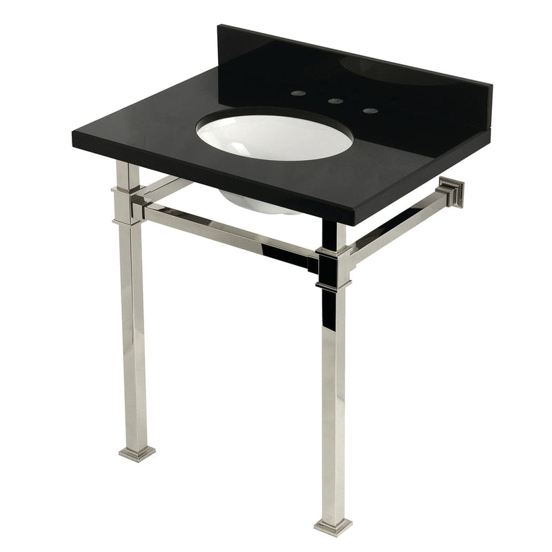 Monarch 30-Inch Black Granite Console Sink with Stainless Steel Legs (8-Inch, 3-Hole)