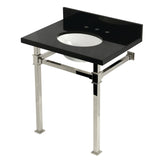 Monarch 30-Inch Black Granite Console Sink with Stainless Steel Legs (8-Inch, 3-Hole)