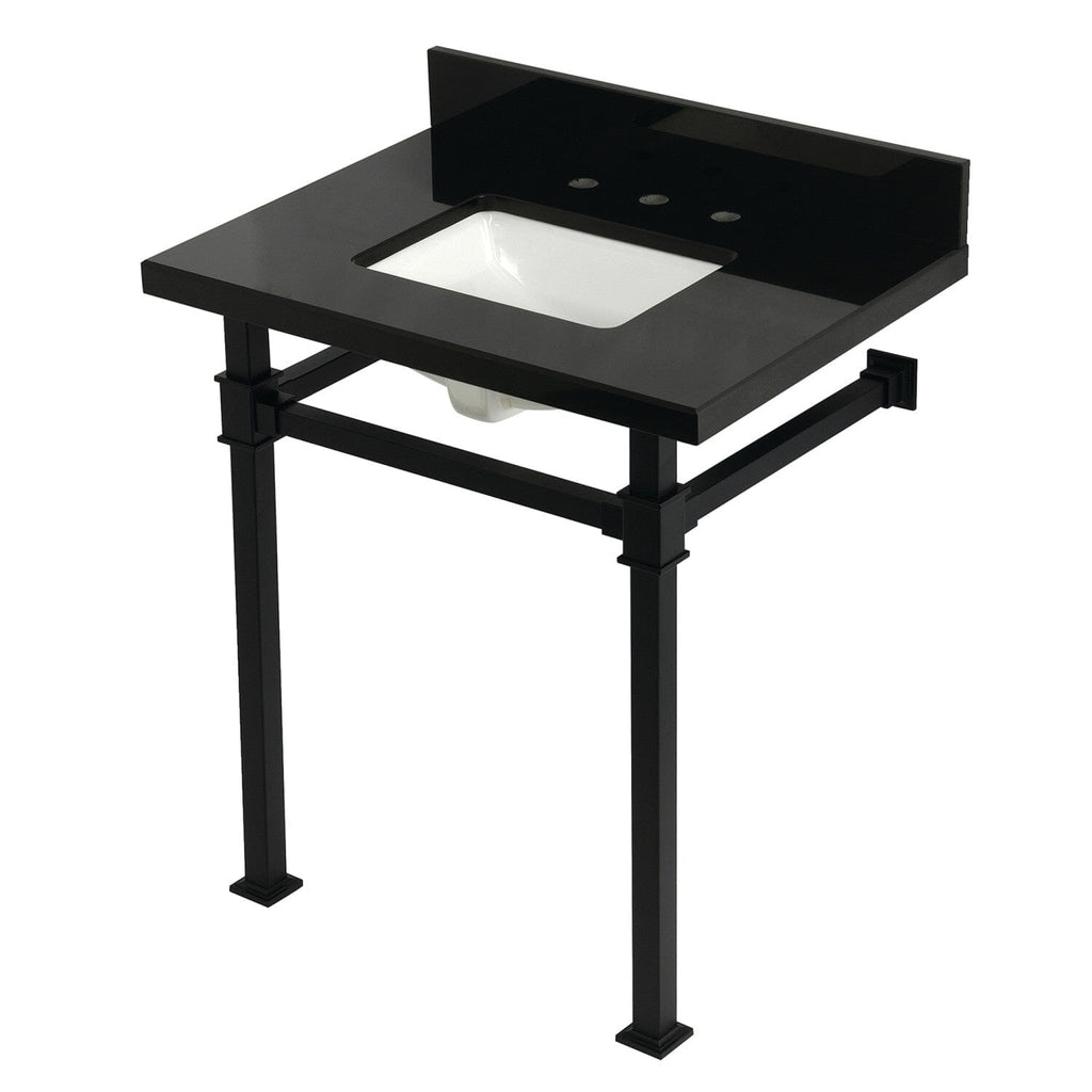 Monarch 30-Inch Black Granite Console Sink with Stainless Steel Legs (8-Inch, 3-Hole)