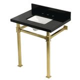 Monarch 30-Inch Black Granite Console Sink with Stainless Steel Legs (8-Inch, 3-Hole)