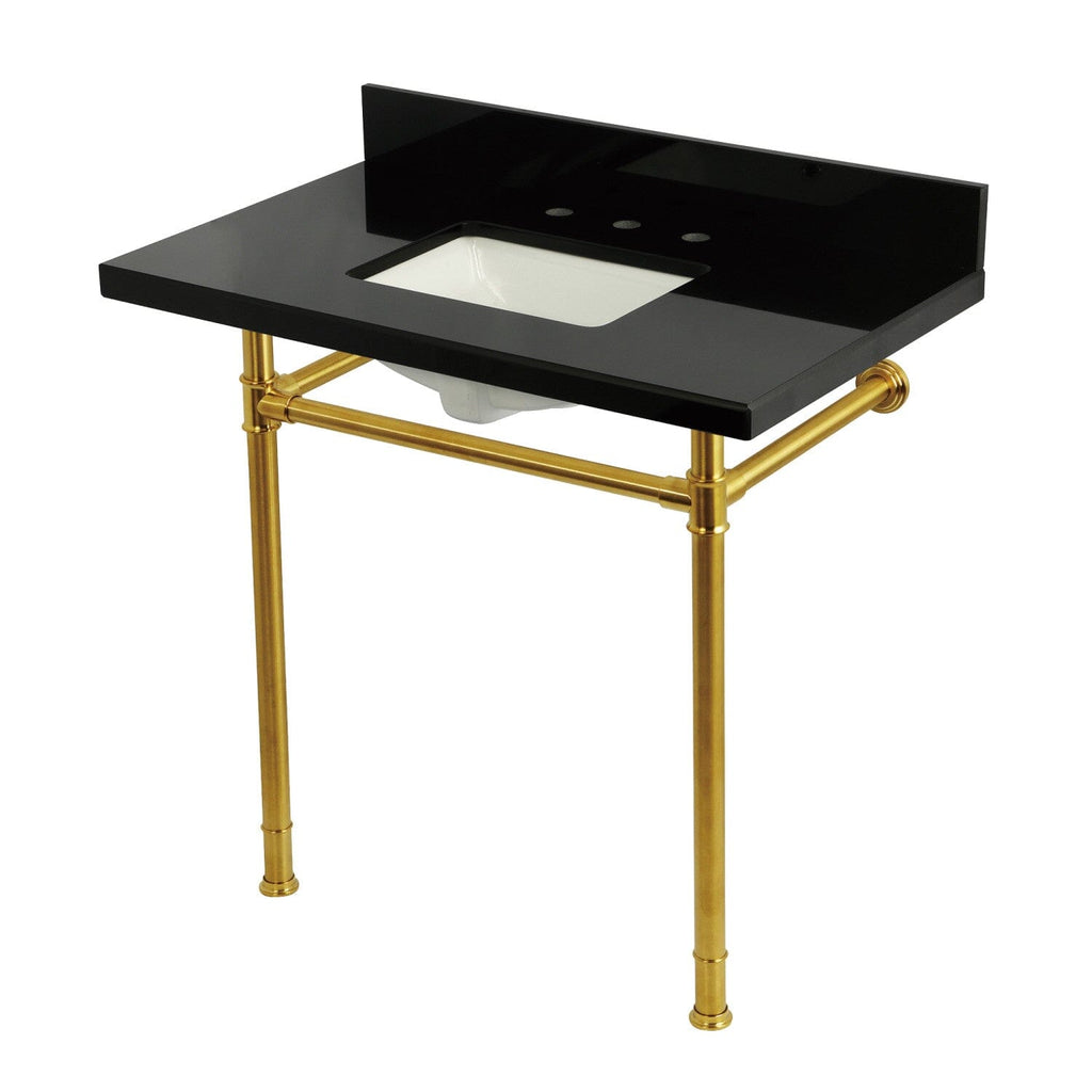 Imperial 36-Inch Black Granite Console Sink with Stainless Steel Legs (8-Inch, 3-Hole)