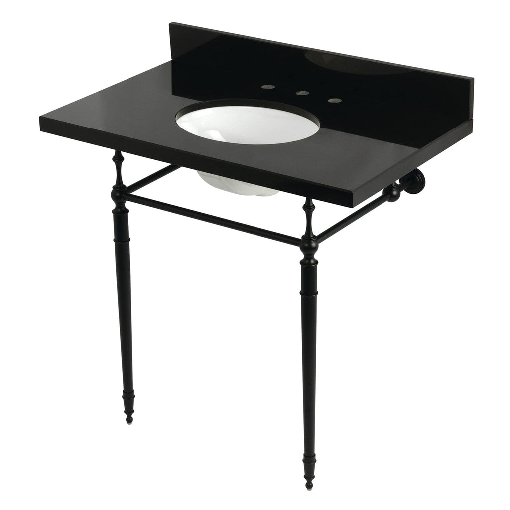 Edwardian 36-Inch Black Granite Console Sink with Brass Legs (8-Inch, 3-Hole)