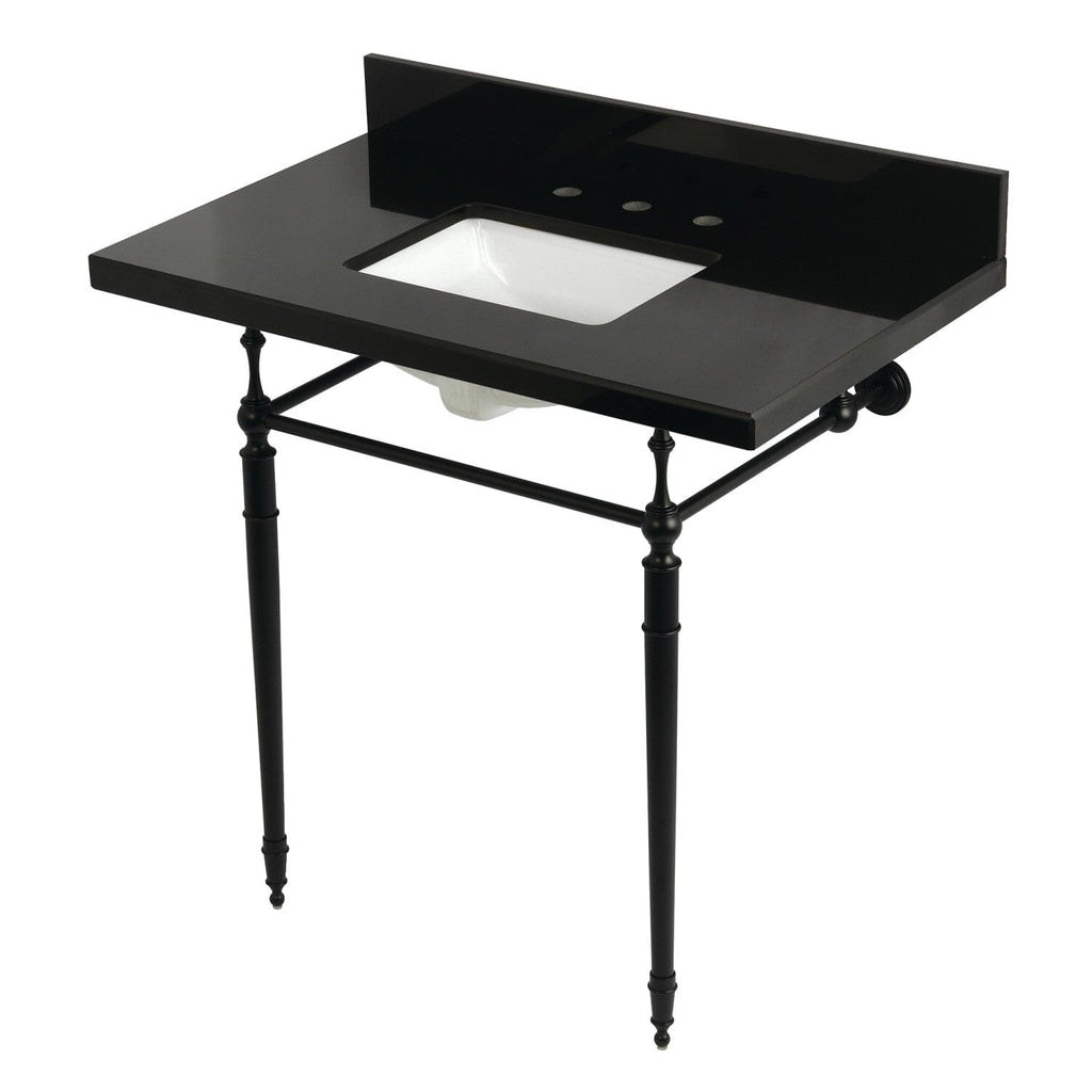 Edwardian 36-Inch Black Granite Console Sink with Brass Legs (8-Inch, 3-Hole)