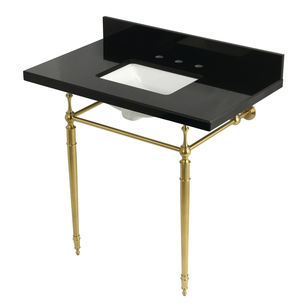 Edwardian 36-Inch Black Granite Console Sink with Brass Legs (8-Inch, 3-Hole)