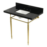 Edwardian 36-Inch Black Granite Console Sink with Brass Legs (8-Inch, 3-Hole)