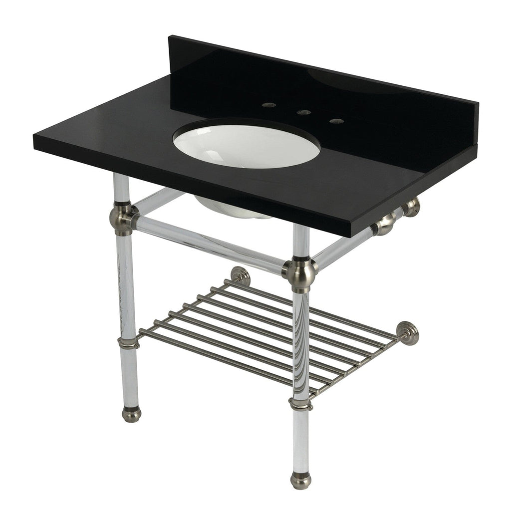 Templeton 36-Inch Black Granite Console Sink with Acrylic Legs and Shelf (8-Inch, 3-Hole)