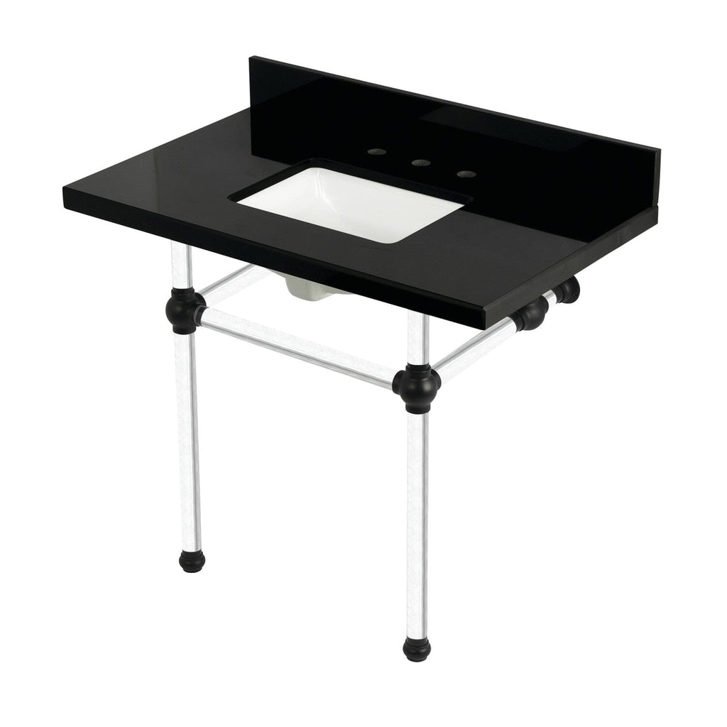Templeton 36-Inch Black Granite Console Sink with Acrylic Legs (8-Inch, 3-Hole)