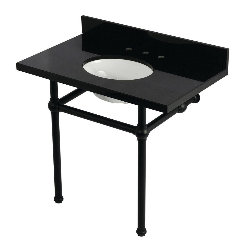 Templeton 36-Inch Black Granite Console Sink with Brass Legs (8-Inch, 3-Hole)