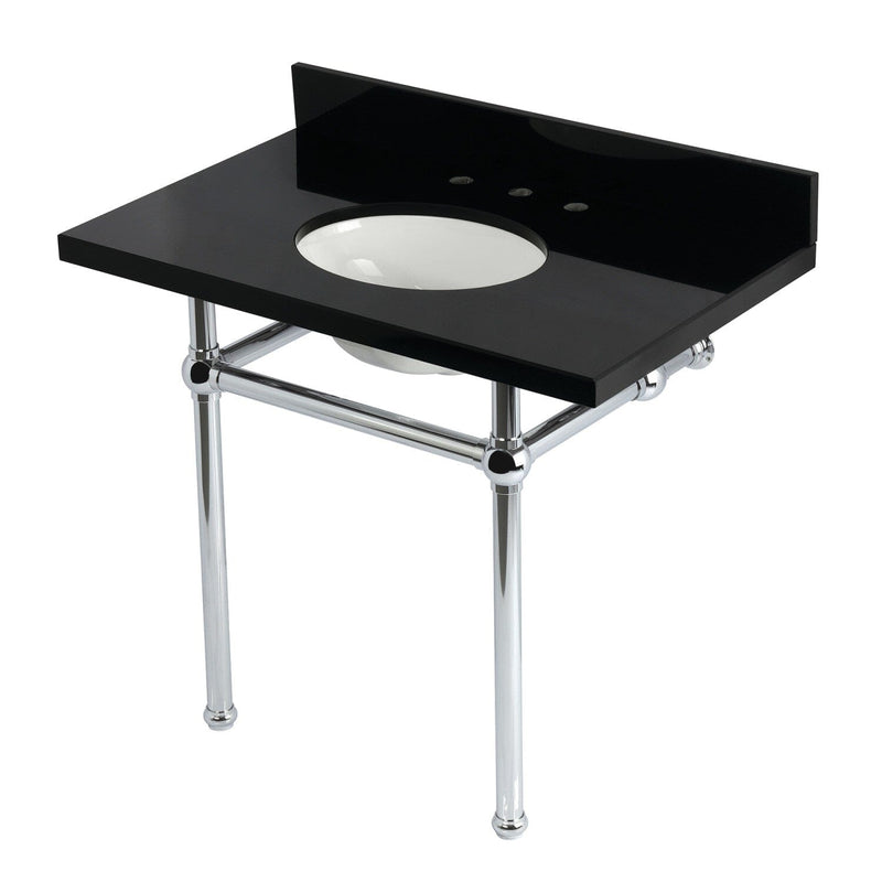 Templeton 36-Inch Black Granite Console Sink with Brass Legs (8-Inch, 3-Hole)