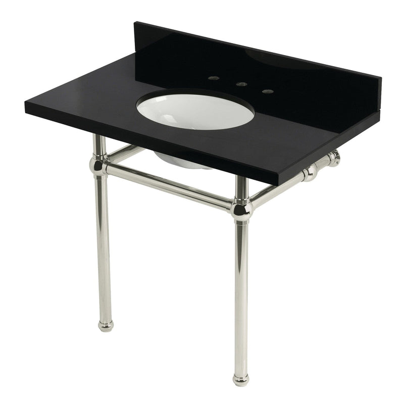 Templeton 36-Inch Black Granite Console Sink with Brass Legs (8-Inch, 3-Hole)