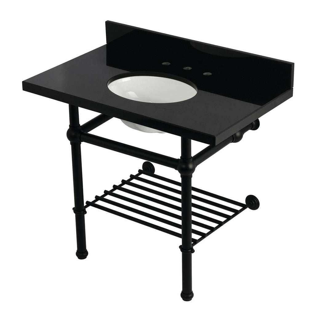 Templeton 36-Inch Black Granite Console Sink with Brass Legs and Shelf (8-Inch, 3-Hole)