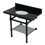 Templeton 36-Inch Black Granite Console Sink with Brass Legs and Shelf (8-Inch, 3-Hole)