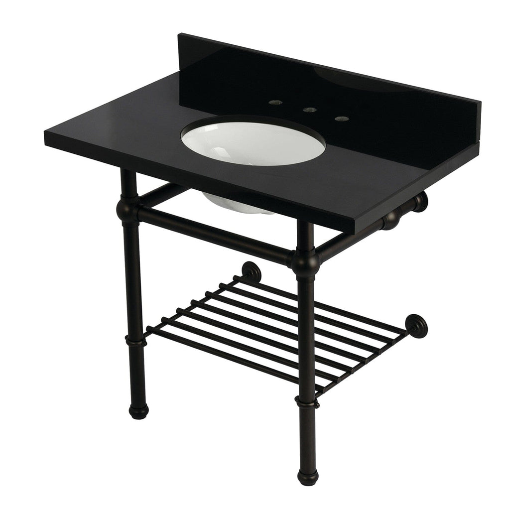 Templeton 36-Inch Black Granite Console Sink with Brass Legs and Shelf (8-Inch, 3-Hole)