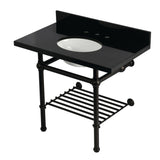 Templeton 36-Inch Black Granite Console Sink with Brass Legs and Shelf (8-Inch, 3-Hole)