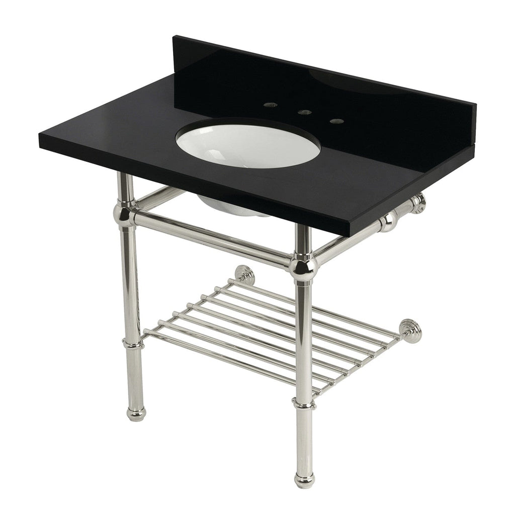 Templeton 36-Inch Black Granite Console Sink with Brass Legs and Shelf (8-Inch, 3-Hole)