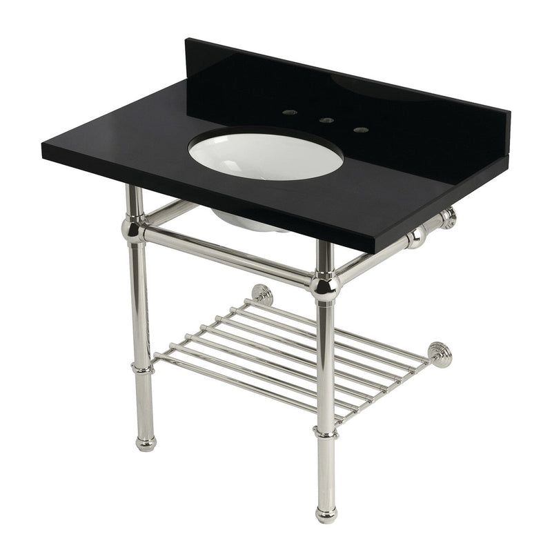 Templeton 36-Inch Black Granite Console Sink with Brass Legs and Shelf (8-Inch, 3-Hole)