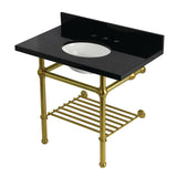 Templeton 36-Inch Black Granite Console Sink with Brass Legs and Shelf (8-Inch, 3-Hole)