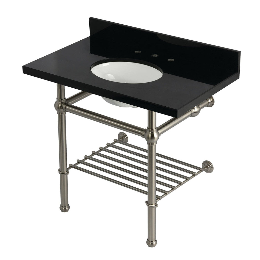 Templeton 36-Inch Black Granite Console Sink with Brass Legs and Shelf (8-Inch, 3-Hole)