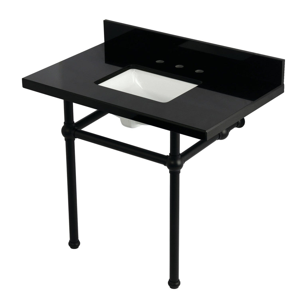 Templeton 36-Inch Black Granite Console Sink with Brass Legs (8-Inch, 3-Hole)