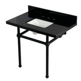 Templeton 36-Inch Black Granite Console Sink with Brass Legs (8-Inch, 3-Hole)