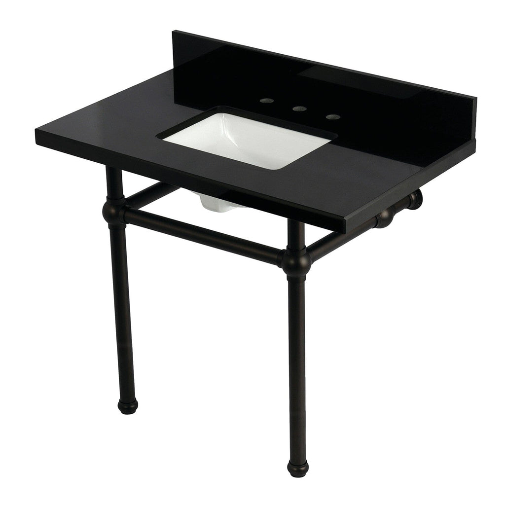 Templeton 36-Inch Black Granite Console Sink with Brass Legs (8-Inch, 3-Hole)