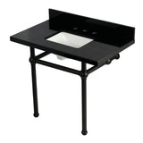 Templeton 36-Inch Black Granite Console Sink with Brass Legs (8-Inch, 3-Hole)