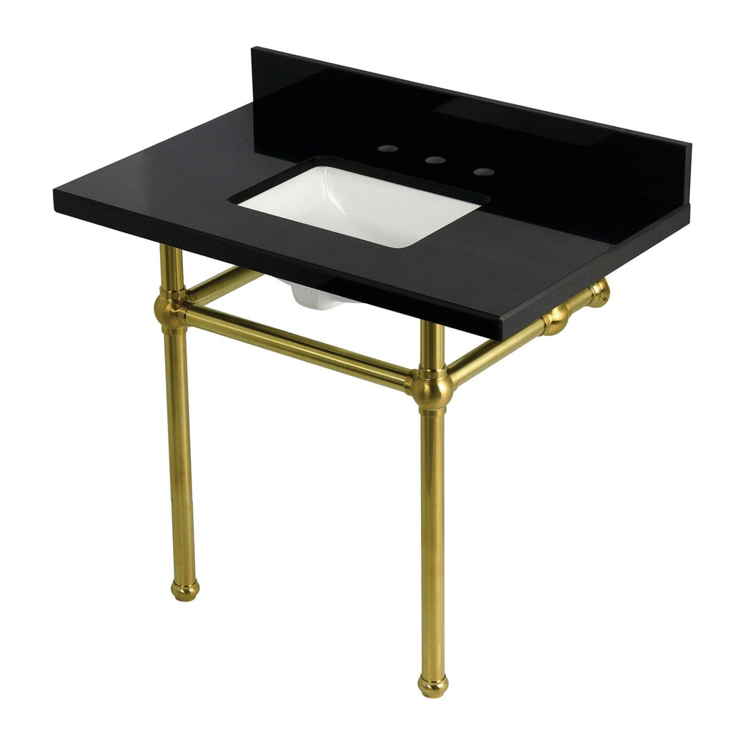 Templeton 36-Inch Black Granite Console Sink with Brass Legs (8-Inch, 3-Hole)