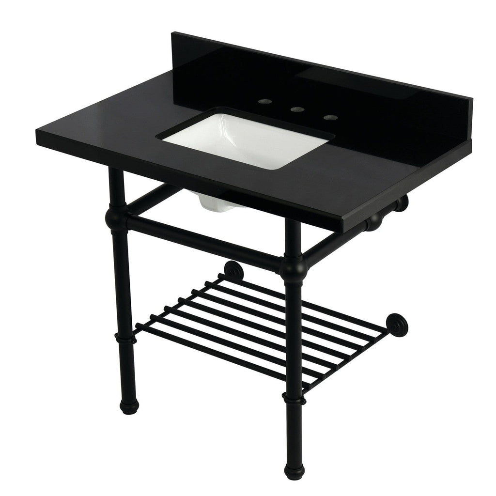 Templeton 36-Inch Black Granite Console Sink with Brass Legs and Shelf (8-Inch, 3-Hole)