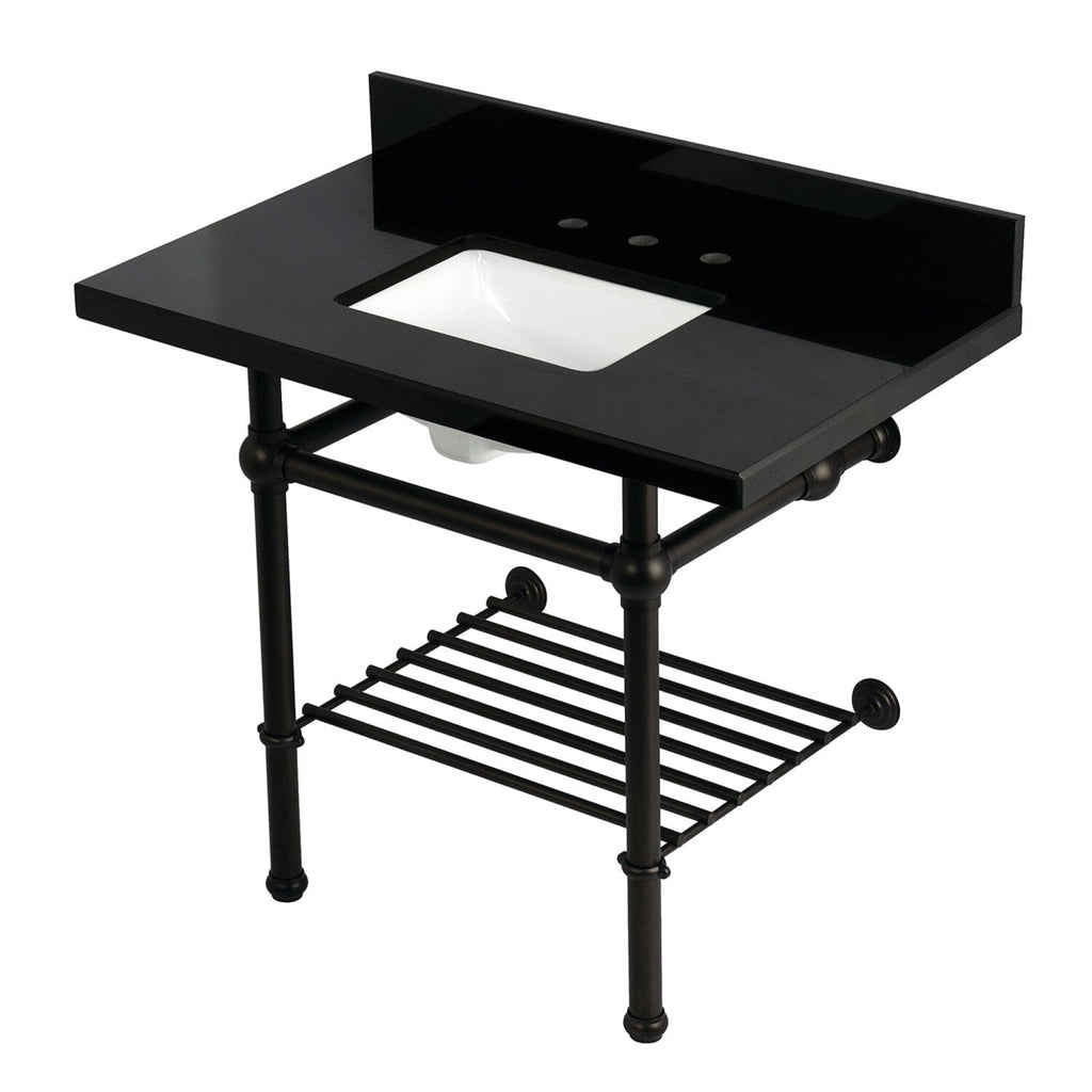 Templeton 36-Inch Black Granite Console Sink with Brass Legs and Shelf (8-Inch, 3-Hole)