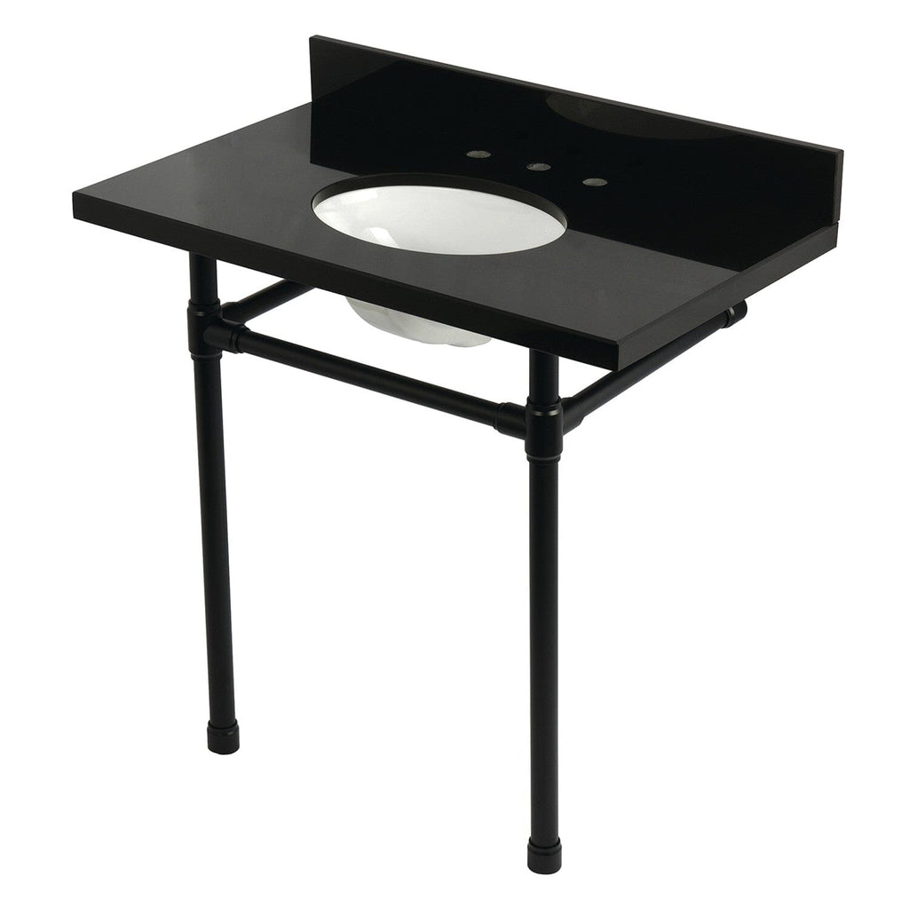 Dreyfuss 36-Inch Black Granite Console Sink with Stainless Steel Legs (8-Inch, 3-Hole)