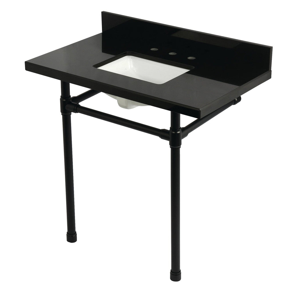 Dreyfuss 36-Inch Black Granite Console Sink with Stainless Steel Legs (8-Inch, 3-Hole)