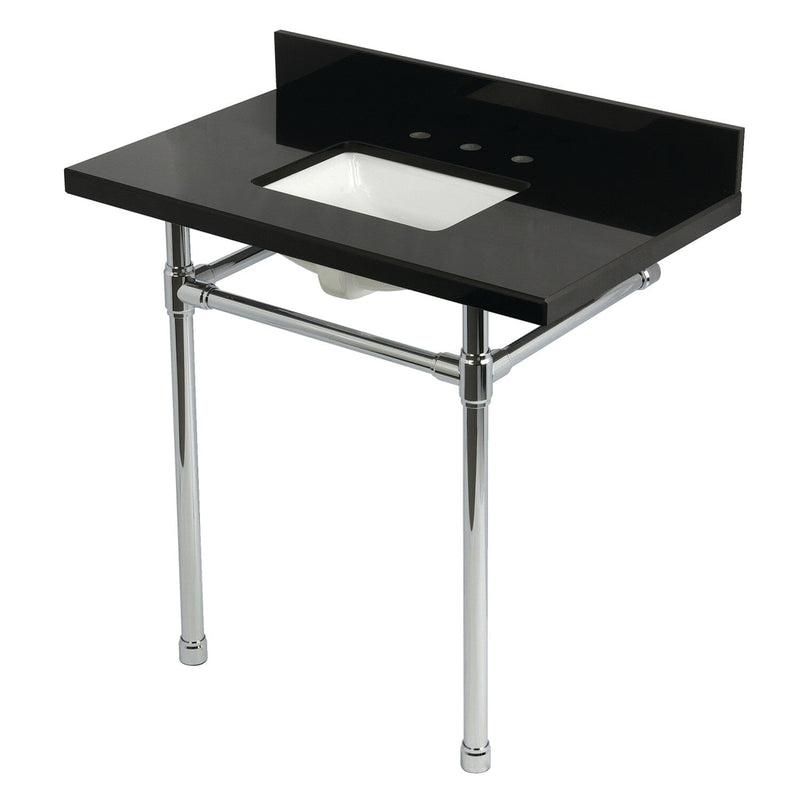 Dreyfuss 36-Inch Black Granite Console Sink with Stainless Steel Legs (8-Inch, 3-Hole)