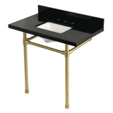 Dreyfuss 36-Inch Black Granite Console Sink with Stainless Steel Legs (8-Inch, 3-Hole)